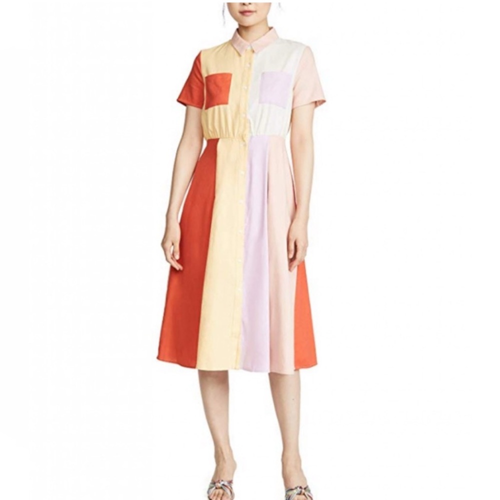 NWT Anthropologie English Factory Colorblock Midi Dress Size Medium - Picture 2 of 3